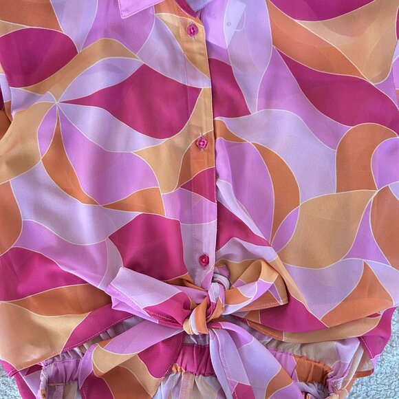 Lovers + Friends Feelin Groovy Fuchsia Geo Sheer Romper Cover up XS Vacation - Picture 6 of 9